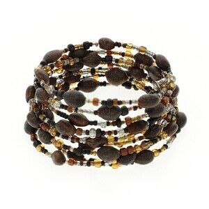 Brown Beaded Wrap Bracelet Womens One Size Boho Layered Stretch Fashion